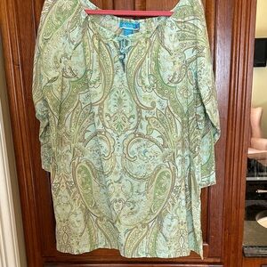 Caribbean Joe Green Paisley Blouse